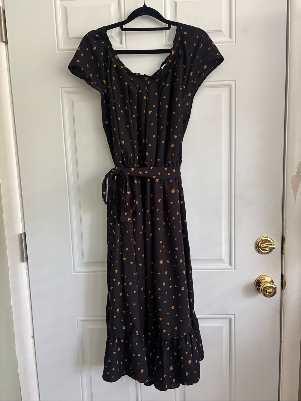 NWT Lauren Conrad Black Dress w/Gold Heart Print Tie-Waist Midi Dress, Size 2X